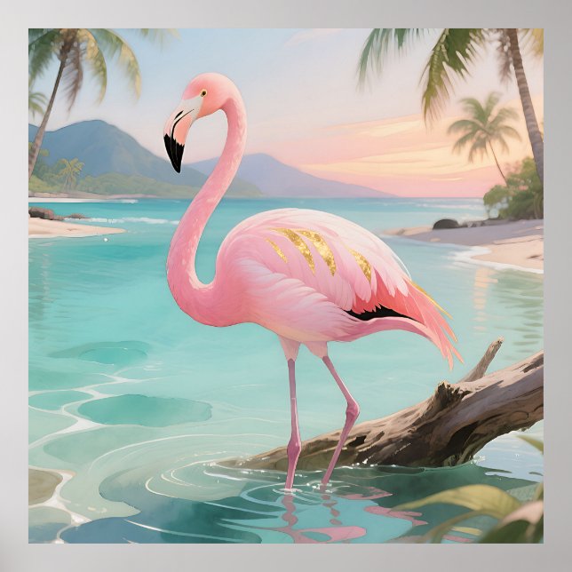 Rosa Flamingo Tropiskt Paradis Poster (Framsidan)