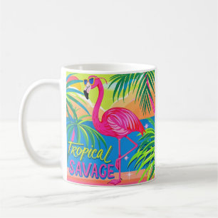 Rosa flamingo Tropiskt stående på ett ben Kaffemugg