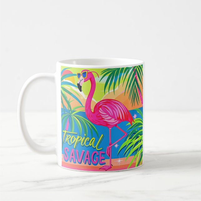 Rosa flamingo Tropiskt stående på ett ben Kaffemugg (Vänster)