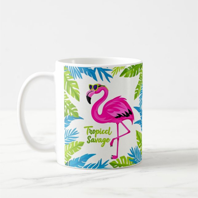 Rosa flamingo Tropiskt stående på ett ben Kaffemugg (Vänster)