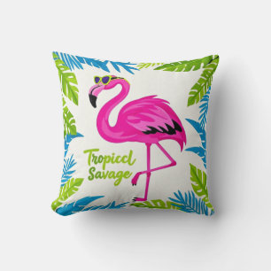 Rosa flamingo Tropiskt stående på ett ben Kudde