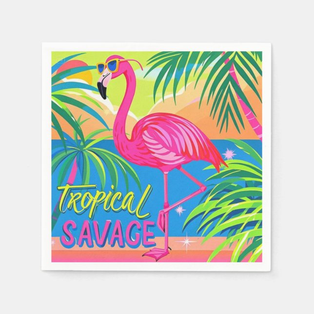 Rosa flamingo Tropiskt stående på ett ben Pappersservett (Framsidan)
