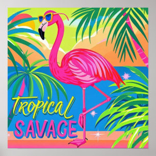 Rosa flamingo Tropiskt stående på ett ben Poster