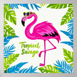 Rosa flamingo Tropiskt stående på ett ben Poster