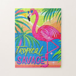 Rosa flamingo Tropiskt stående på ett ben Pussel