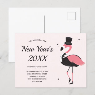 Rosa Flamingo Tuxedo New Years Party Inbjudan Vykort