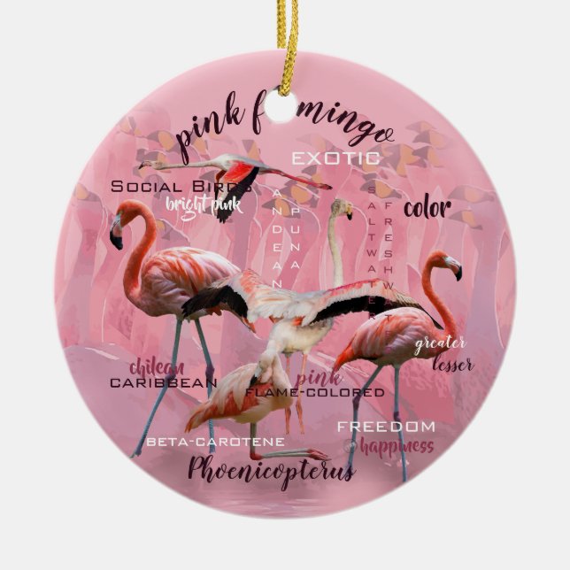 Rosa Flamingo Typography | Anpassad Julgransprydnad Keramik (Framsidan)