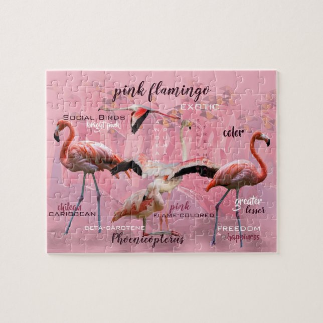 Rosa Flamingo Typography | Anpassad Pussel (Horisontell)