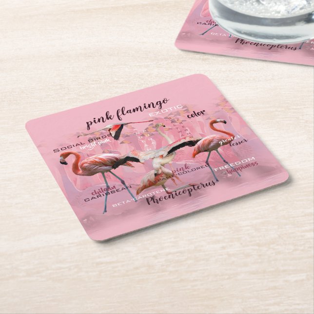 Rosa Flamingo Typography | Anpassad Underlägg Papper Kvadrat (Vinklad)