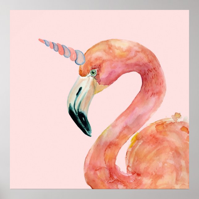 Rosa Flamingo Unicorn Illustration Poster (Framsidan)