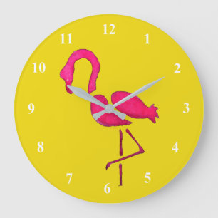 Rosa flamingo - unik popkonst stor klocka