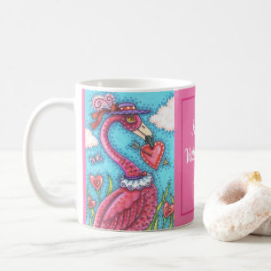 ROSA FLAMINGO VALENTINE HEARTS, CUTE LOVE BIRDS KAFFEMUGG