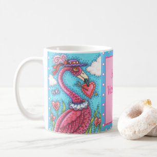 ROSA FLAMINGO VALENTINE HEARTS, CUTE LOVE BIRDS KAFFEMUGG