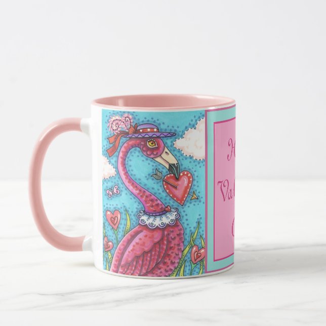 ROSA FLAMINGO VALENTINE HEARTS, CUTE LOVE BIRDS MUGG (Vänster)