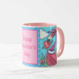ROSA FLAMINGO VALENTINE HEARTS, CUTE LOVE BIRDS MUGG