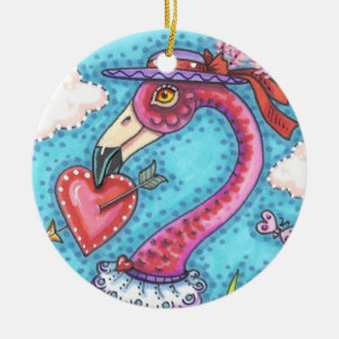 ROSA FLAMINGO VALENTINE HEARTS, LOVE BIRD STOLLIG JULGRANSPRYDNAD KERAMIK