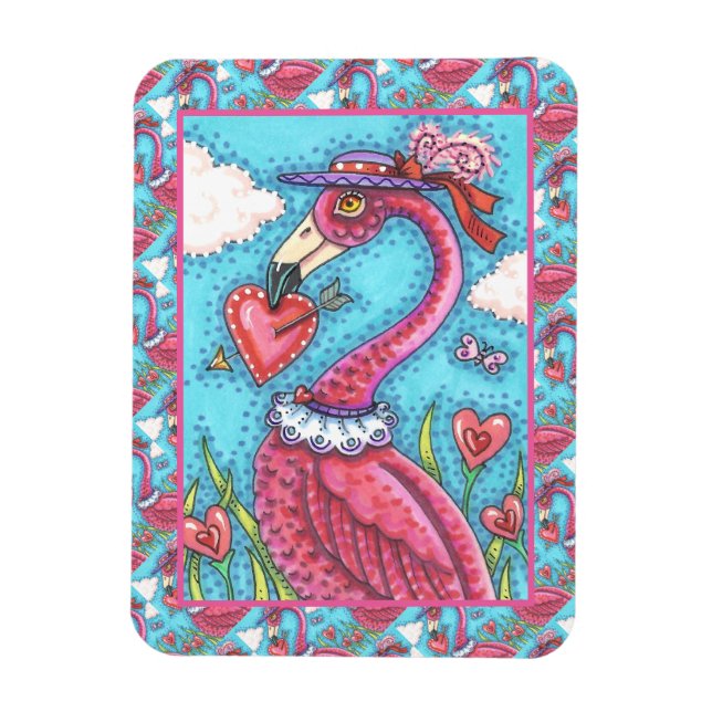 ROSA FLAMINGO VALENTINE HEARTS, LOVE BIRD STOLLIG MAGNET (Vertikal)