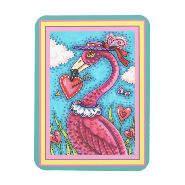 ROSA FLAMINGO VALENTINE HEARTS, LOVE BIRD STOLLIG MAGNET (Vertikal)