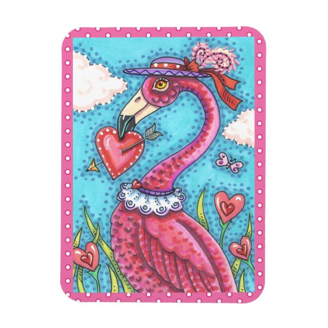 ROSA FLAMINGO VALENTINE HEARTS, LOVE BIRD STOLLIG MAGNET (Vertikal)