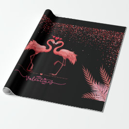 Rosa Flamingo Valentine Wrapping Papper Presentpapper