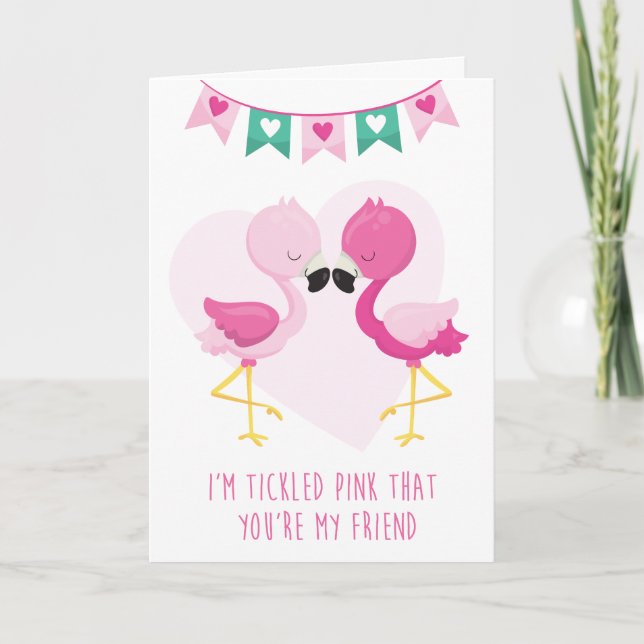 Rosa Flamingo Vän Valentine Kort (Framsida)