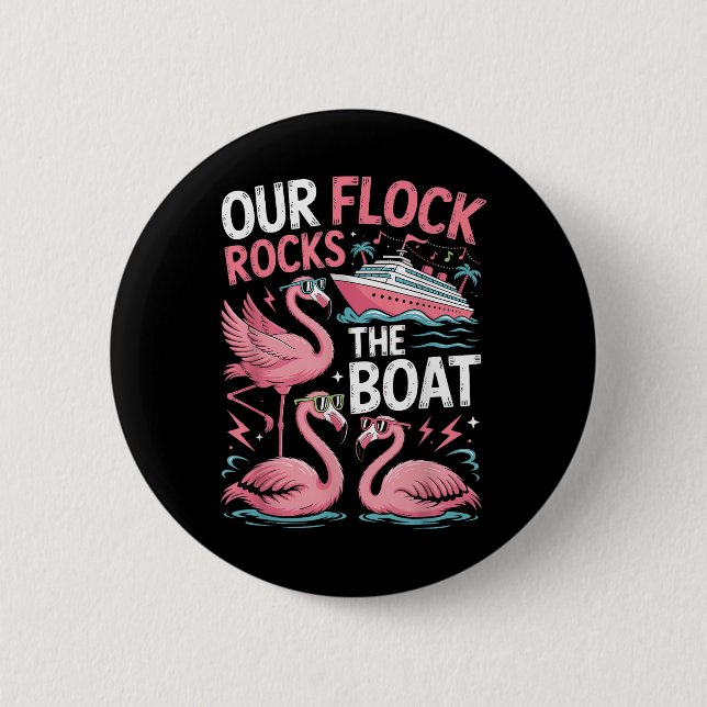 Rosa Flamingo Vår Flock Rockar Båten Semester Cr Knapp (Framsida)