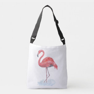 Rosa Flamingo, vattenfärg. Axelväska