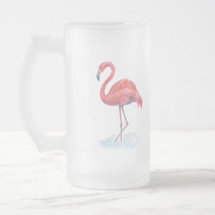 Rosa Flamingo, vattenfärg. Frostat Ölglas