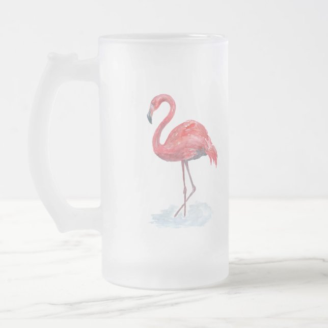 Rosa Flamingo, vattenfärg. Frostat Ölglas (Vänster)