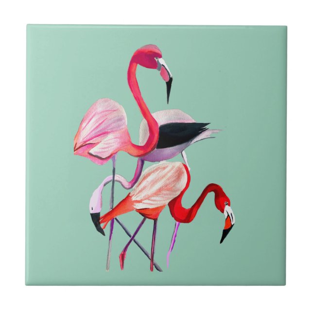 Rosa flamingo vattenfärg illustration kakelplatta (Framsidan)