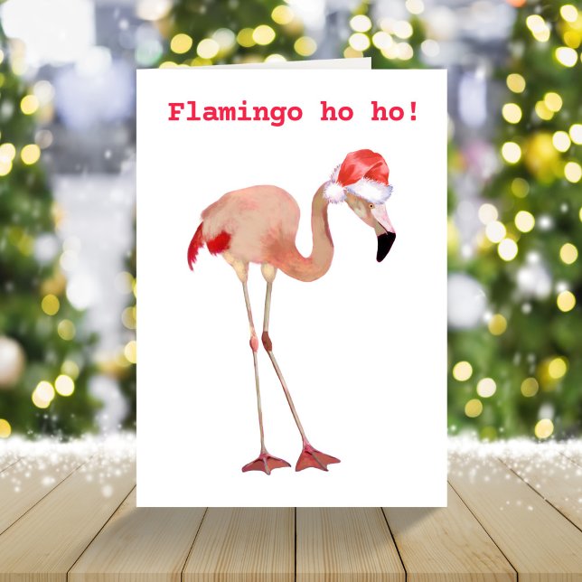 Rosa flamingo vattenfärg roligt jul helgkort (Skapare uppladdad)