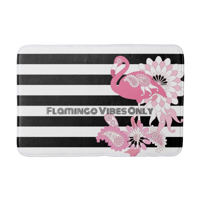 Rosa Flamingo Vibe Endast Svart & Vitt Randigt Badrumsmatta (Framsidan)