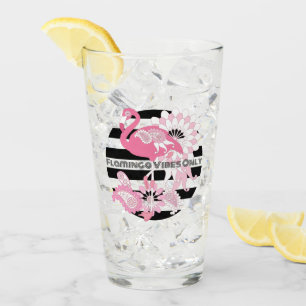 Rosa Flamingo Vibe Endast Svart & Vitt Randigt Glaskopp