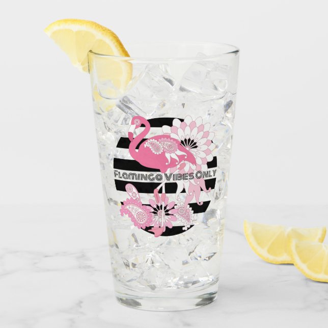 Rosa Flamingo Vibe Endast Svart & Vitt Randigt Glaskopp (Framsida Ice)
