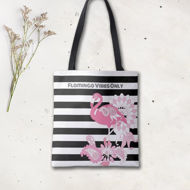 Rosa Flamingo Vibe Endast Svart & Vitt Randigt Tygkasse (Skapare uppladdad)