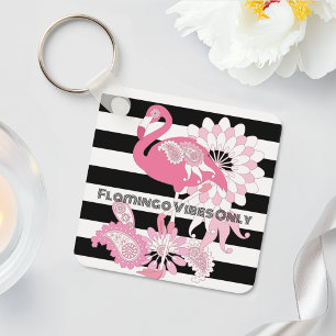Rosa Flamingo Vibrationer Endast Svart & Vit Randi Nyckelring