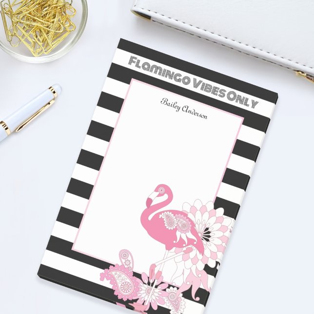 Rosa Flamingo Vibrationer Endast Svart & Vitt Rand Post-it Block (Skapare uppladdad)