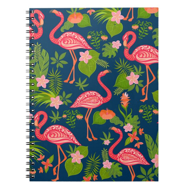 Rosa Flamingo: Vintagen Turquise Stripe Anteckningsbok (Framsidan)