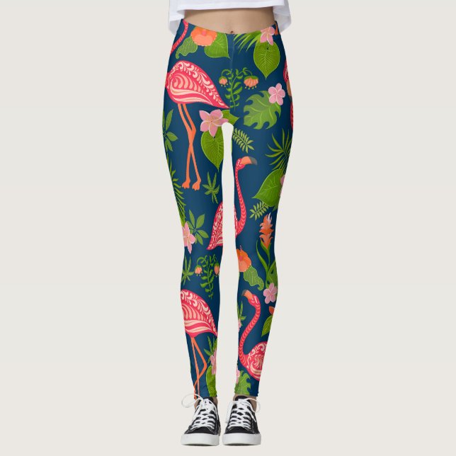 Rosa Flamingo: Vintagen Turquise Stripe Leggings (Framsida)