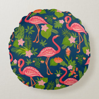 Rosa Flamingo: Vintagen Turquise Stripe Rund Kudde
