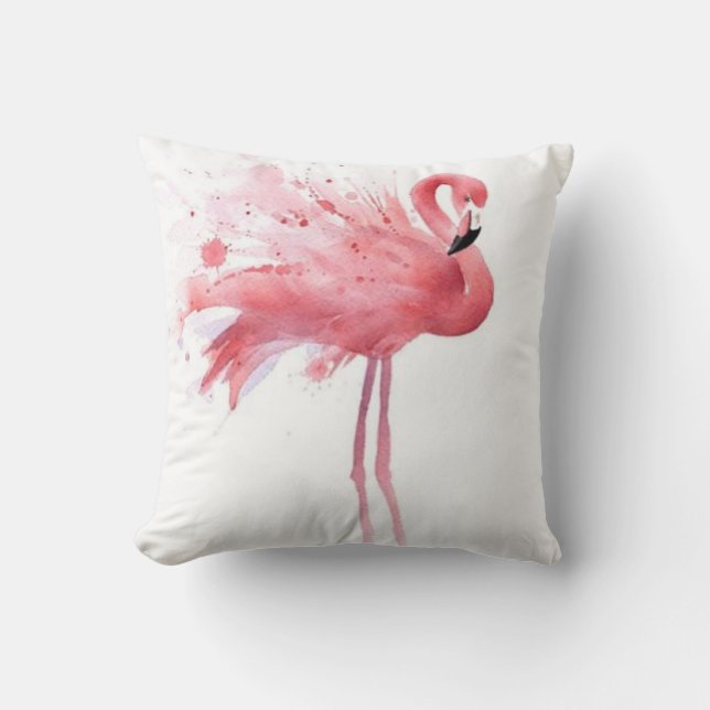 Rosa Flamingo - vit Kudde (Framsida)