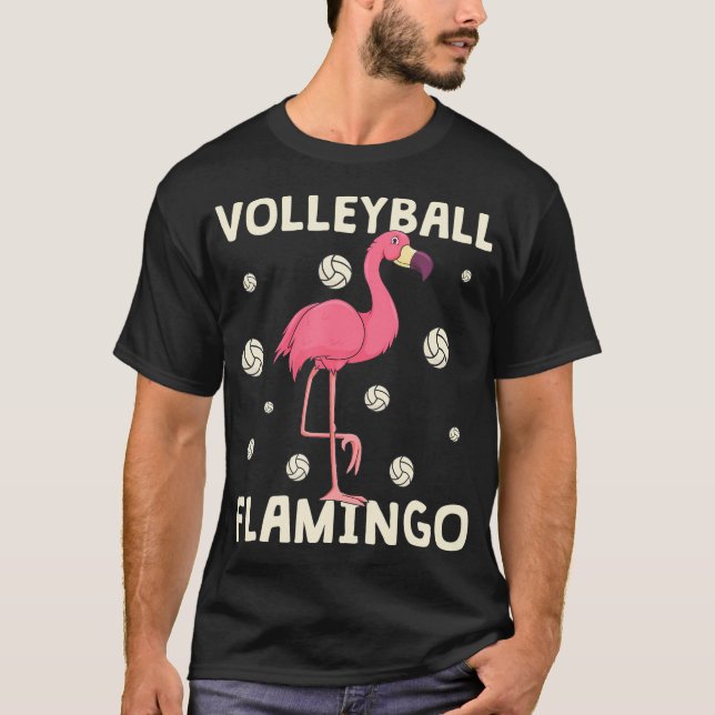 Rosa Flamingo Volleyball Funny Beach Vball Girls T Shirt (Framsida)