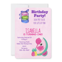 Rosa Flamingo w/ Fruits & Macarons Födelsedagsfest