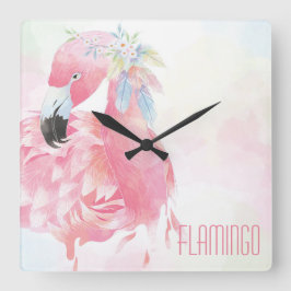 Rosa Flamingo Wall Clock Fyrkantig Klocka