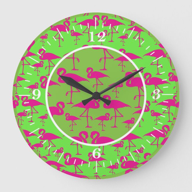 Rosa Flamingo Wall Clock Stor Klocka (Framsida)