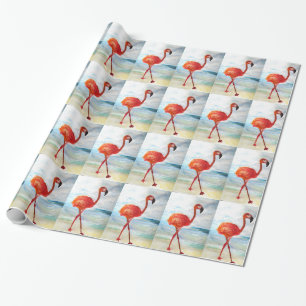 Rosa Flamingo Watercolor Glossy Wrappy Papper Presentpapper