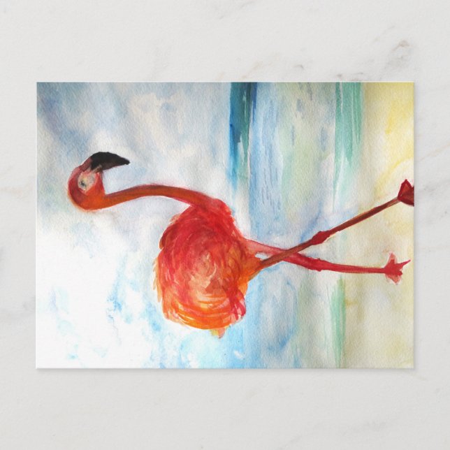 Rosa Flamingo Watercolor Postcard Vykort (Framsida)
