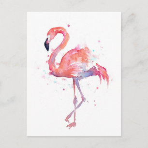 Rosa Flamingo Watercolor Postcard Vykort