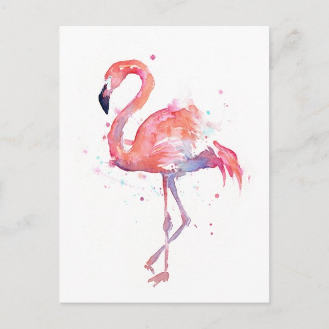 Rosa Flamingo Watercolor Postcard Vykort (Framsida)