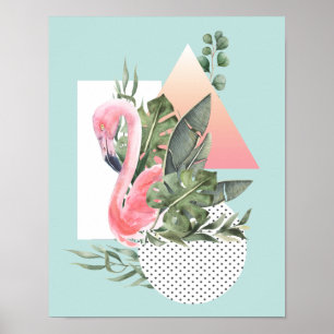 Rosa Flamingo Watercolor Tropical Collage Poster